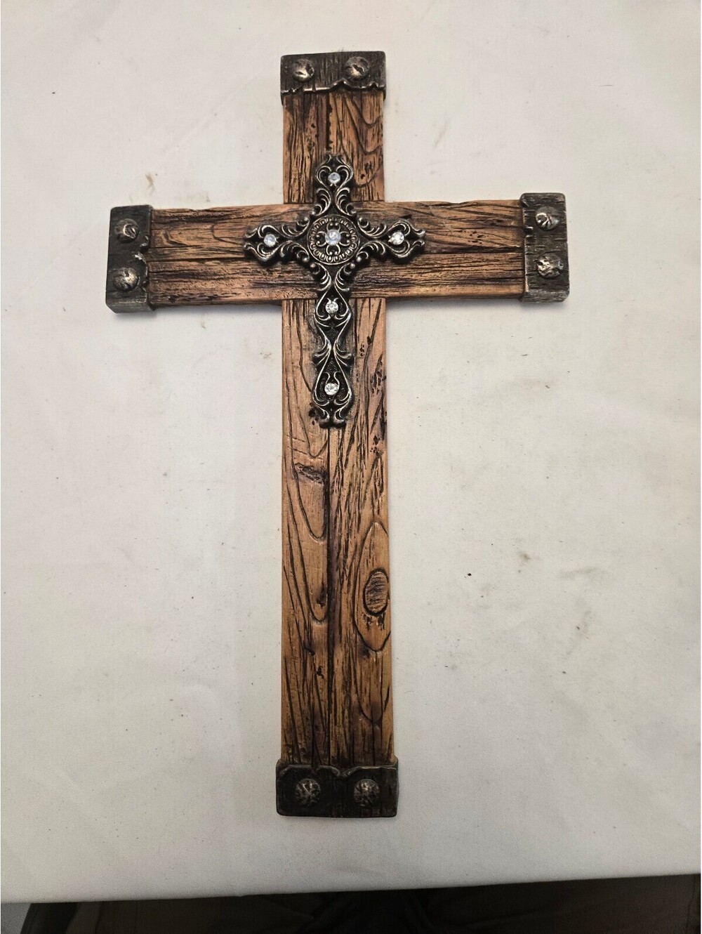 Decorative Wooden 15.5x9.5" Cross with Metal Accent